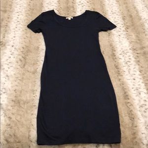 Navy Blue Short Sleeve Midi Dress